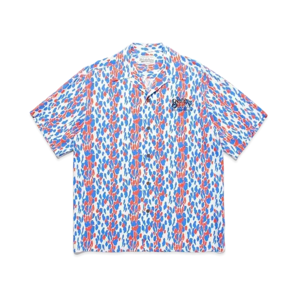 WACKO MARIA MR.BROTHERS CUT CLUB / LEOPARD OPEN COLLAR SHIRT "Blue"