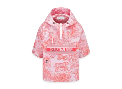 Dior Women's Technical Taffeta Jacquard with Toile De Jouy Sauvage Motif Dioriviera S/S Cropped Anorak with Hood "White/Coral"