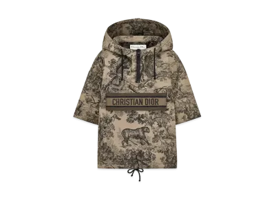 Dior Women's Toile De Jouy Motif Half Sleeved Hooded Anorak Technical Taffeta Jacquard "Hazelnut"