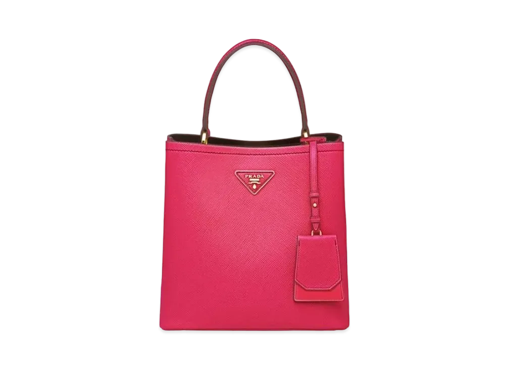 PRADA Medium Saffiano Leather Prada Panier Bag "Magenta/Black"