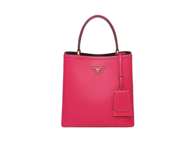 PRADA Medium Saffiano Leather Prada Panier Bag "Magenta/Black"