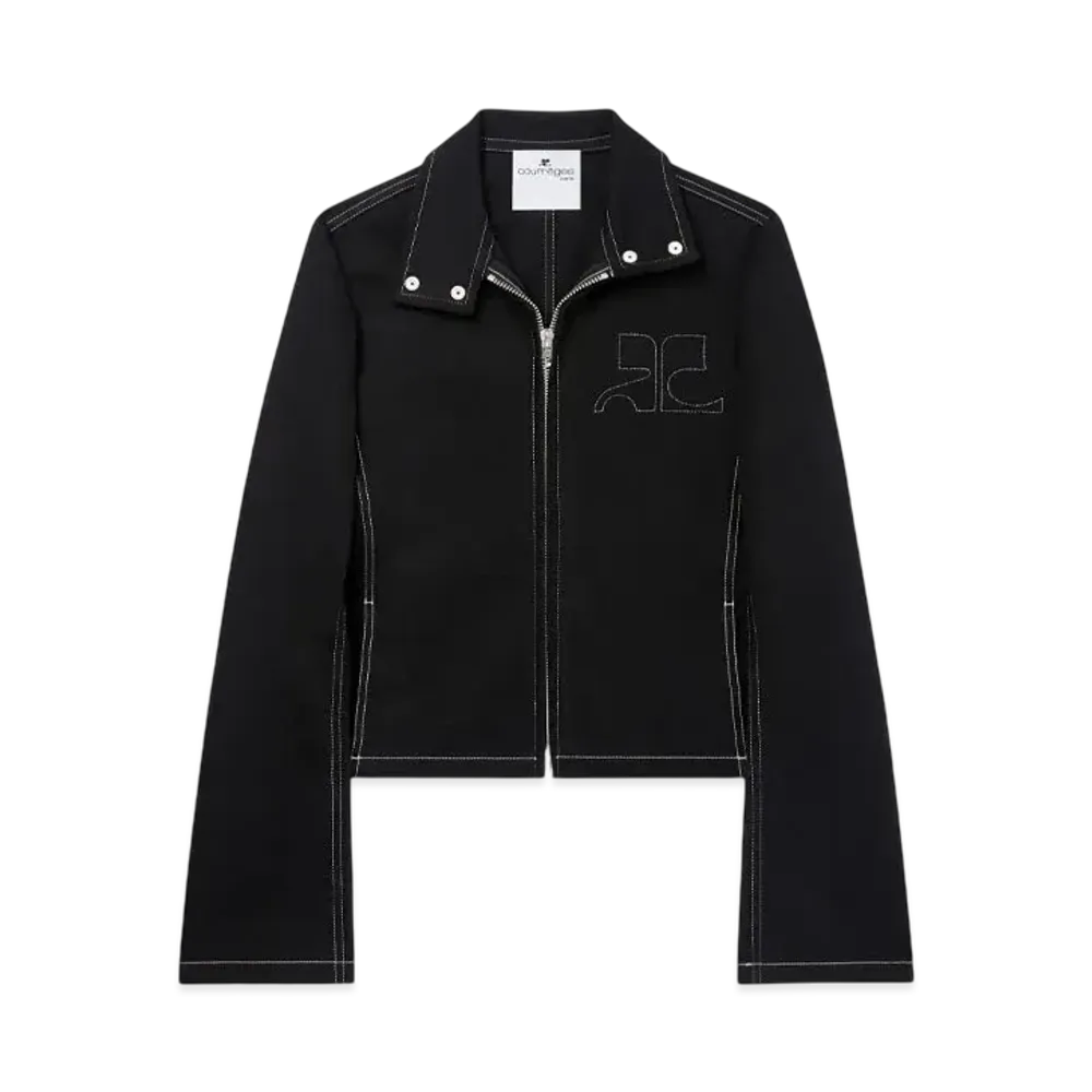 Courreges Iconic Topstitched Denim Jacket "Black/Heritage White"