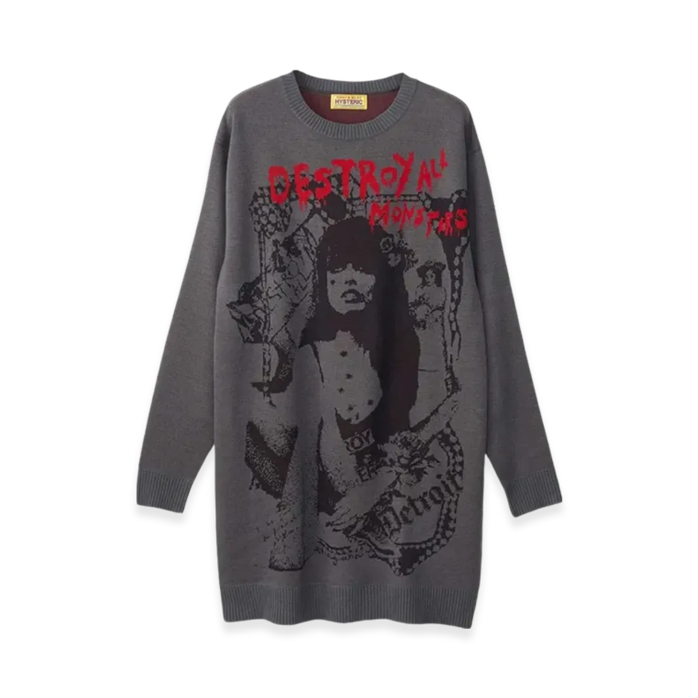 HYSTERIC GLAMOUR Destroy All Monsters Niagara Collage Jacquard Dress "Charcoal Gray"
