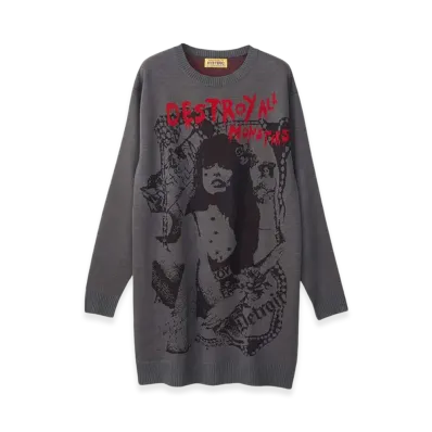 HYSTERIC GLAMOUR Destroy All Monsters Niagara Collage Jacquard Dress "Charcoal Gray"