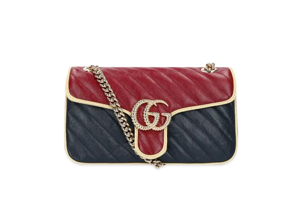 GUCCI(グッチ) ショルダーバッグ GGマーモント キルティング スモール ショルダーバッグ 443497 アイボリー×レッド×マルチ チェーンショルダー レザー GGマーモント キルティング スモール チェーンショルダーバッグ レザー