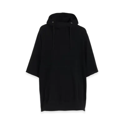 S'YTE Cotton Gauze Short-Sleeved Big Hoodie With Side Zippers "Black"