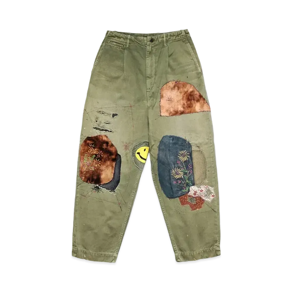 KAPITAL KARAGI HIGH WEST NEAM PANTS GYPSY PATCH REMAKE "Khaki"