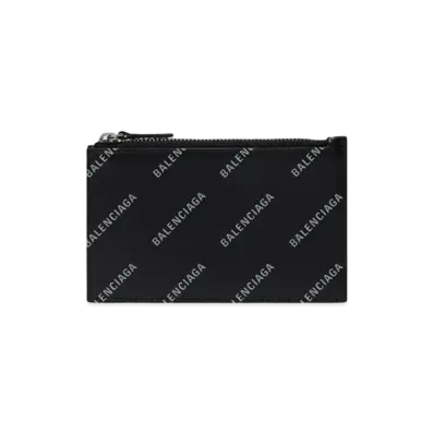 BALENCIAGA Cash Large Long Coin and Card Holder Calfskin with Reflective Allover Logo "Black"