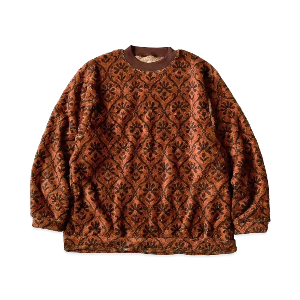 KAPITAL Yosemite Arabesque Pattern Fleece Big Crew Sweat "Brown"