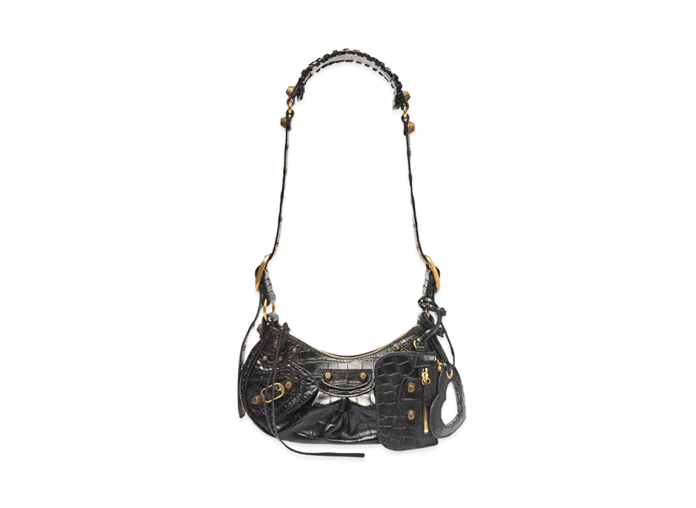 BALENCIAGA Le Cagole XS Shoulder Bag Crocodile Press "Black"