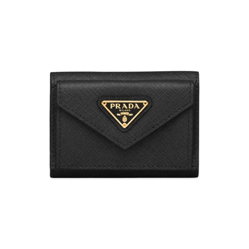 Prada Saffiano Leather Compact Wallet "Black"