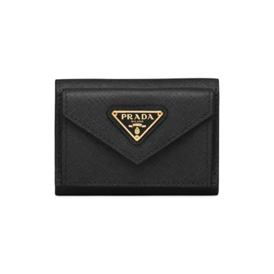 Prada Saffiano Leather Compact Wallet "Black"
