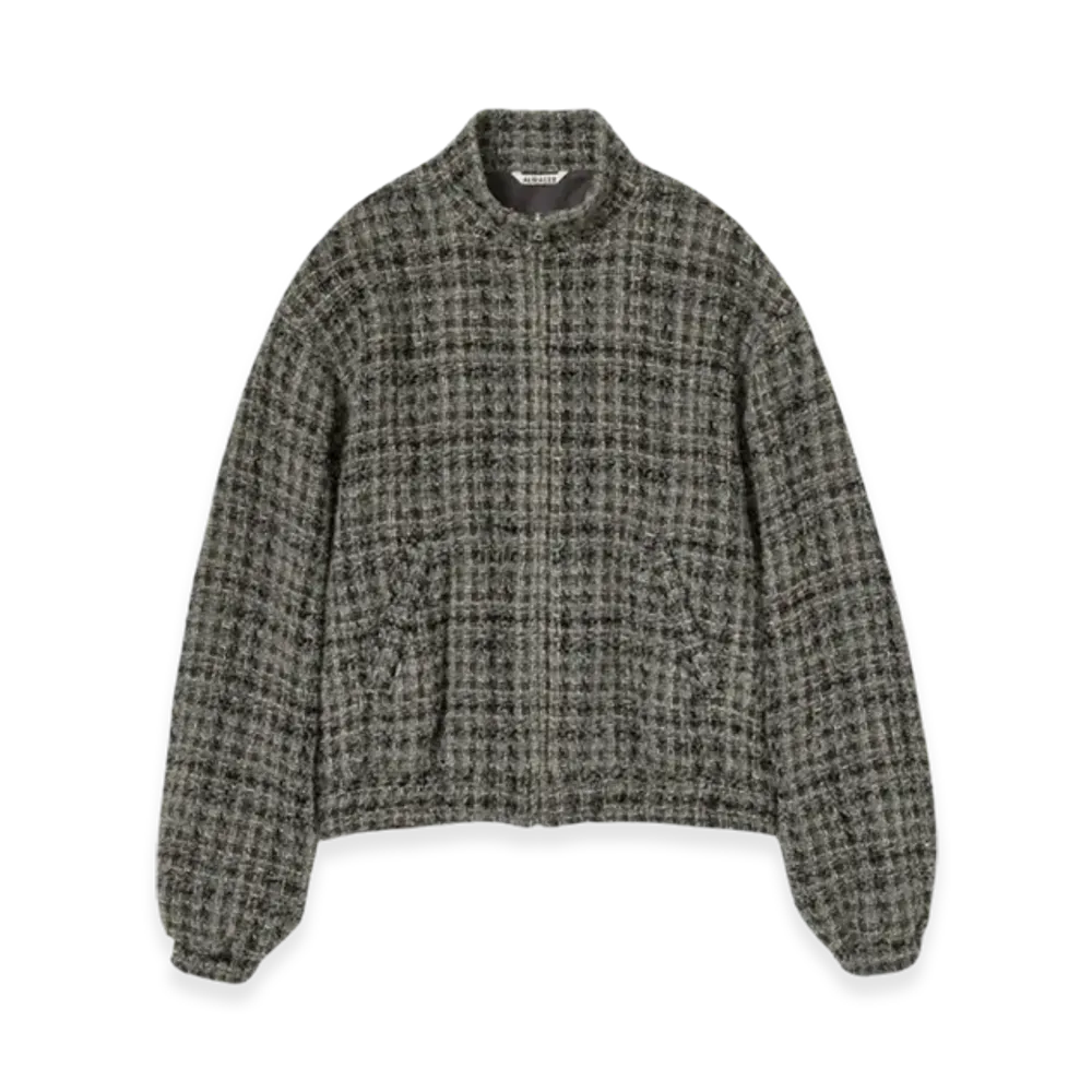 AURALEE Homespun Tweed Zip Blouson "Charcoal Gray Tweed"
