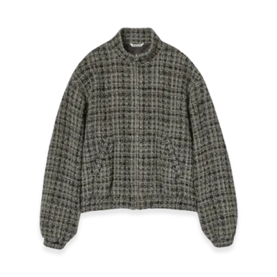AURALEE Homespun Tweed Zip Blouson "Charcoal Gray Tweed"