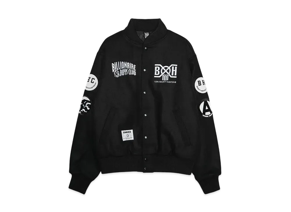 BOUNTY HUNTER x BILLIONAIRE BOYS CLUB MELTON VARSITY JACKET "BLACK"