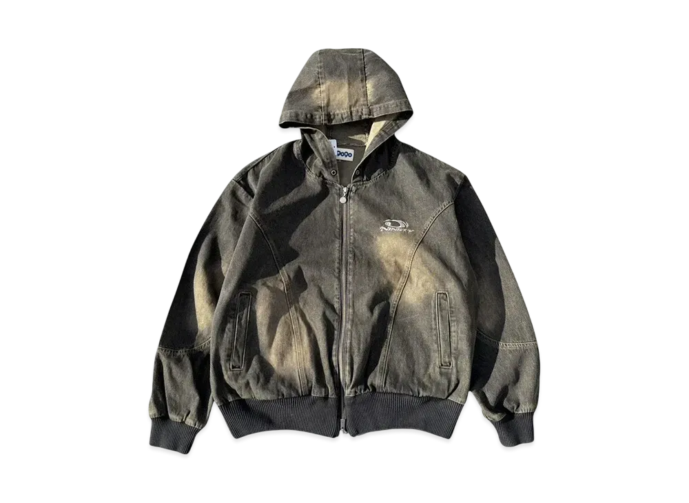 9090 Yoke Denim Zip Hoodie "BLACK BEIGE"