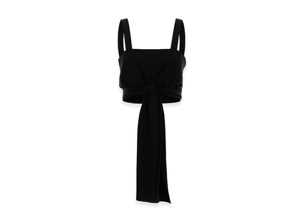 Chloe Women's Cropped Camisole With A Front Ribbon In Crepe De Chine "Black"