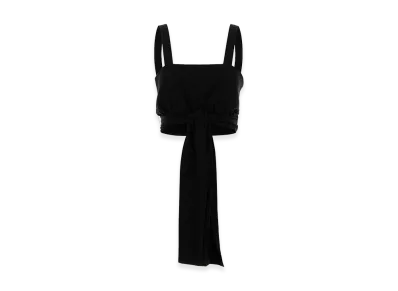 Chloe Women's Cropped Camisole With A Front Ribbon In Crepe De Chine "Black"