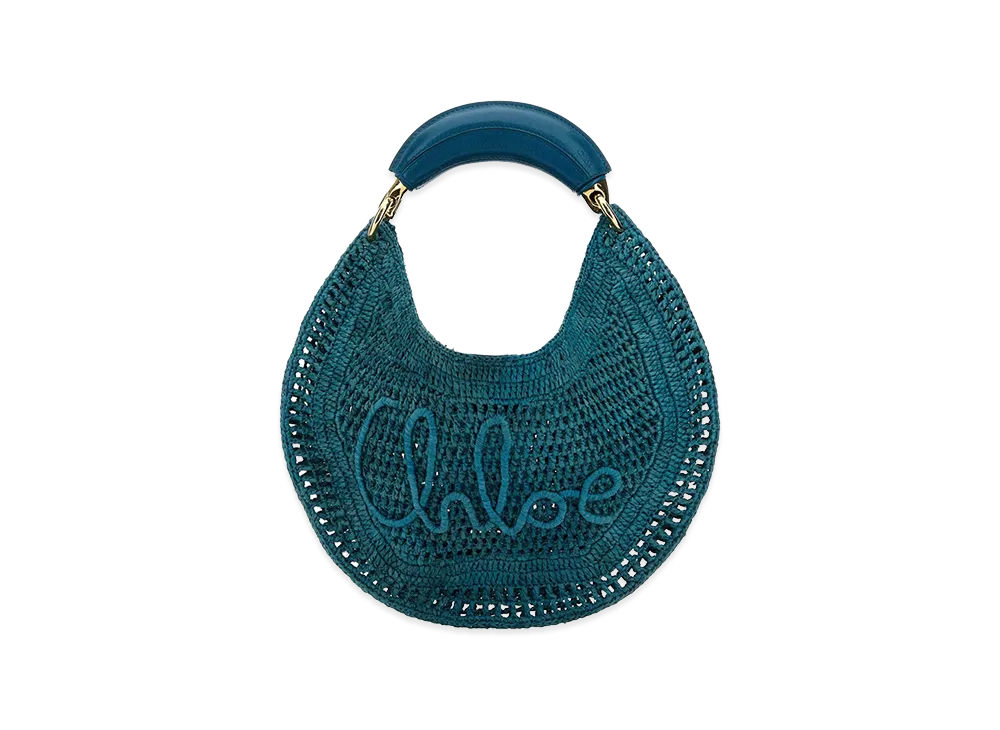 Chloe Women's Teal Raffia Banana Handbag "Blue"