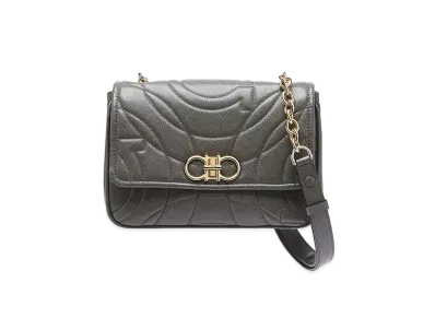 Salvatore Ferragamo Quilted Gancini Cross Body Bag (S) "Dark Grey"