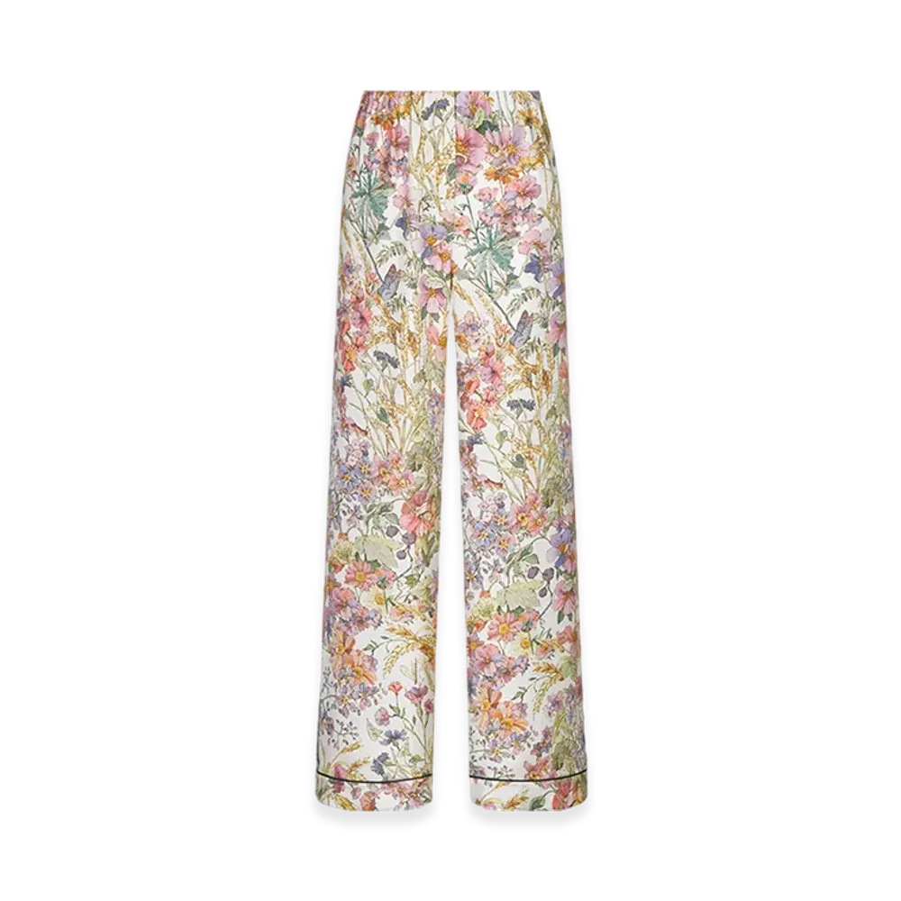Dior Women's Pants Silk Twill 4 Saisons Ete Motif "White/Multicolor"