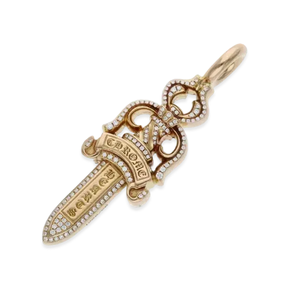 Chrome Hearts 22K Double Dagger Pave Diamond Charm "Yellow Gold"
