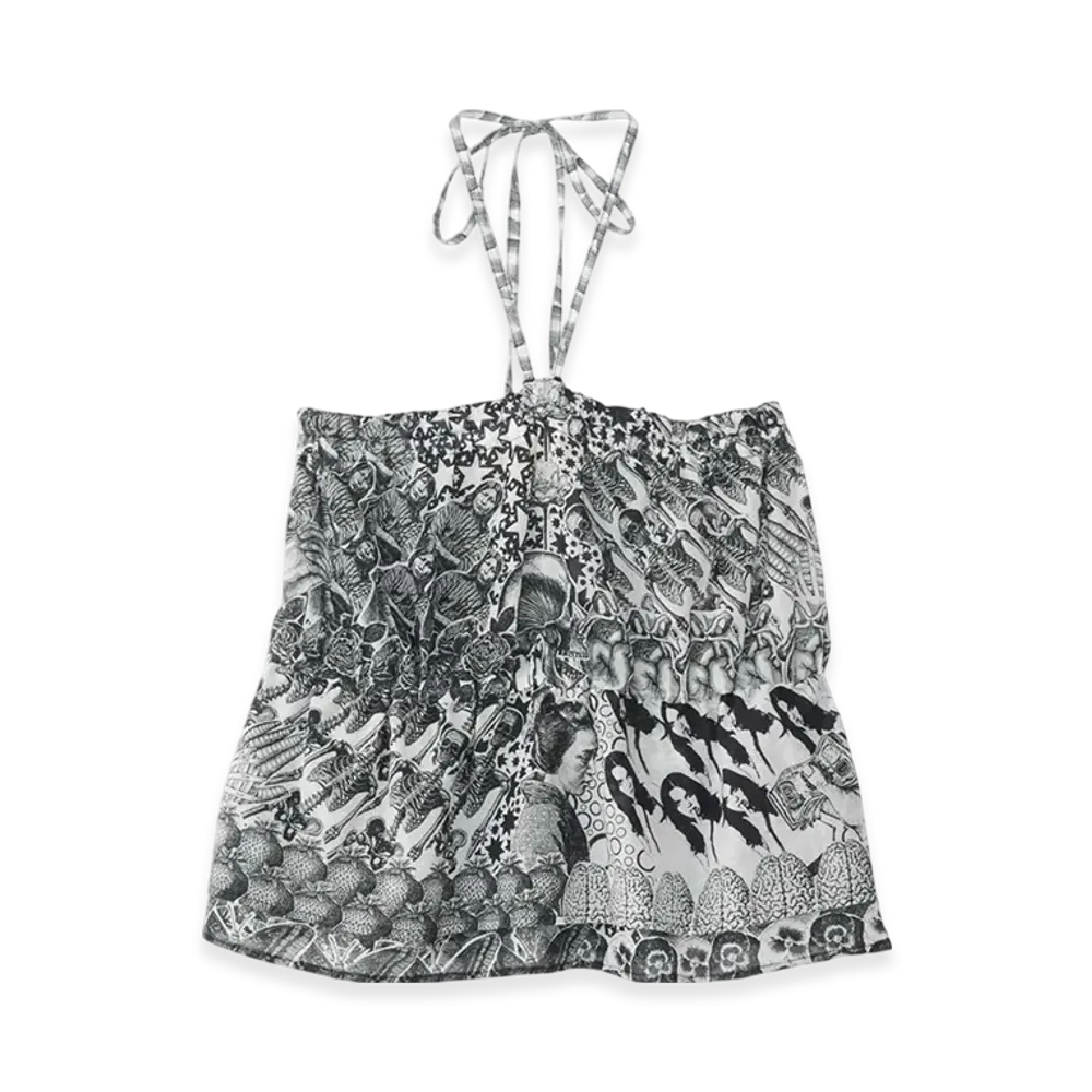 HYSTERIC GLAMOUR HYS Mandara Pattern Tube Top Blouse "White/Black"