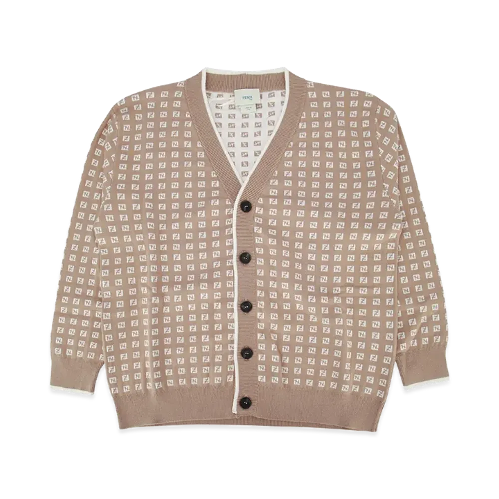FENDI Kids Micro FF Cotton Cardigan "Beige"