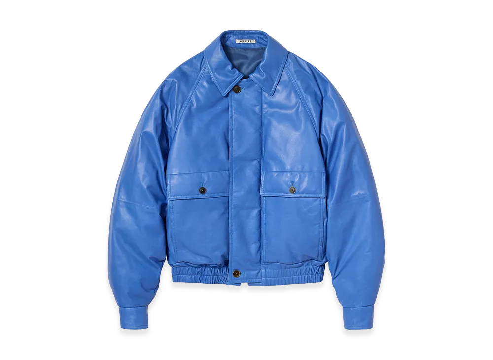 AURALEE Fine Calf Leather Down Blouson "Royal Blue"