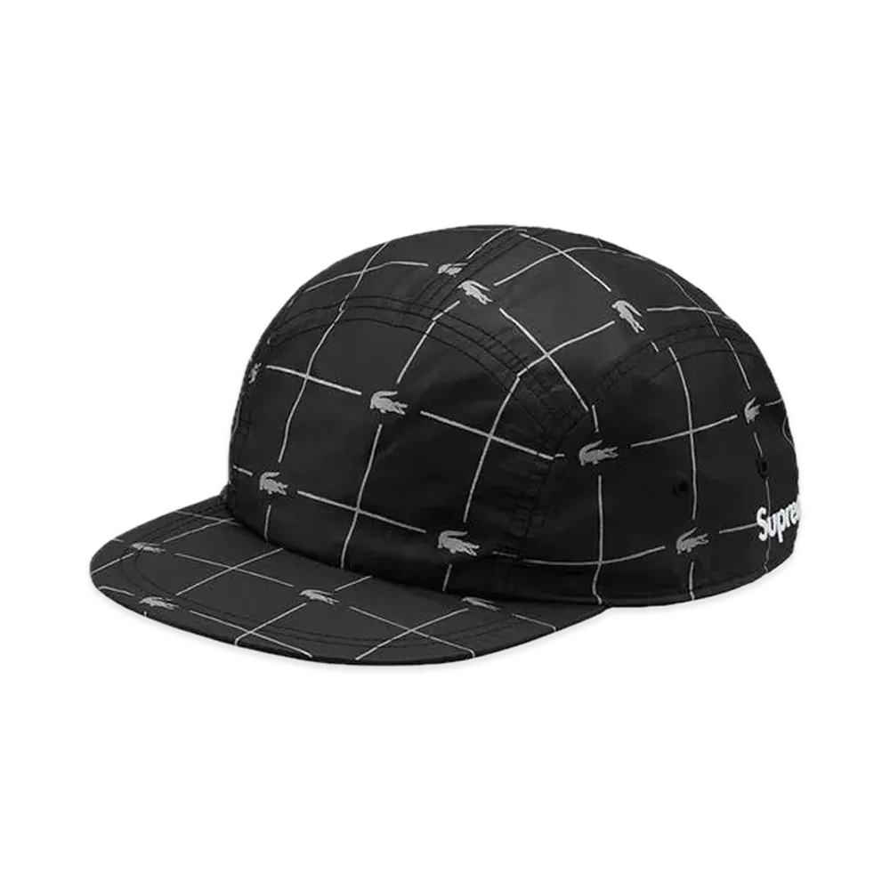 Supreme x LACOSTE Reflective Grid Nylon Camp Cap "Black"