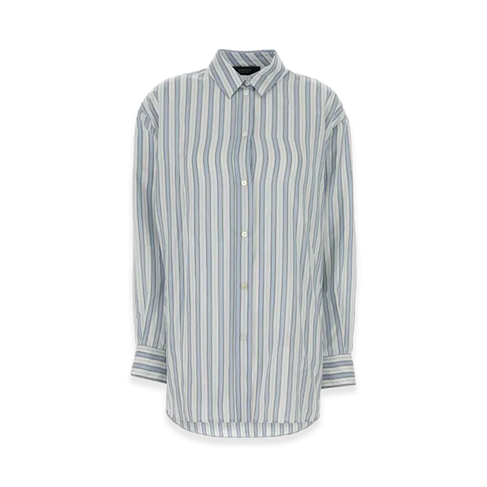 GUCCI Women's Embroidered Silk Oversize Shirt "Light Blue"