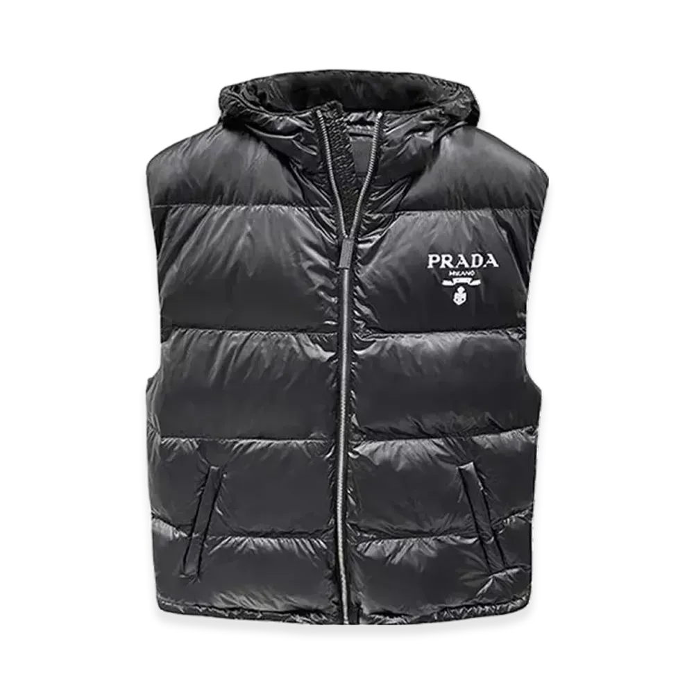 PRADA Re-Nylon Logo Printing Down Vest "Black"