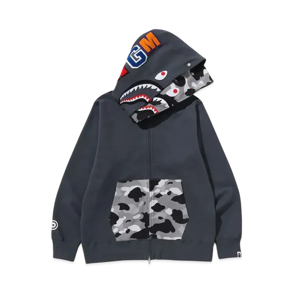 A BATHING APE 1St Camo Shark Full Zip Double Hoodie "Gray"