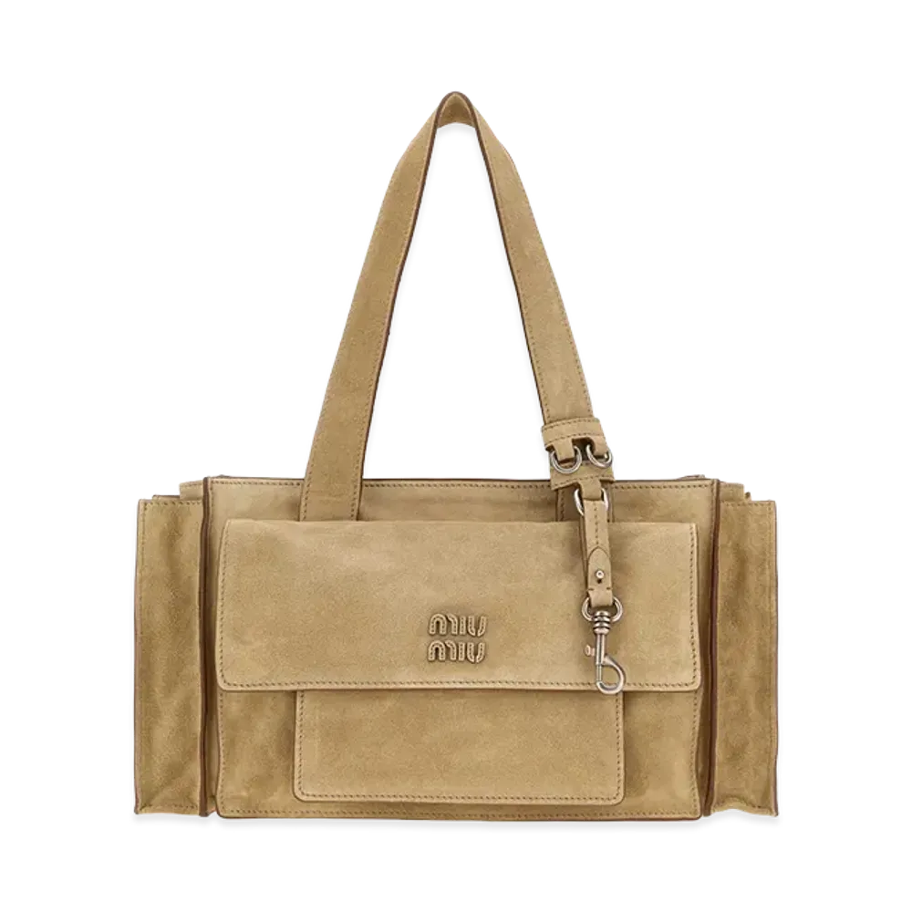 MIU MIU Women's Suede Utilitaire Shopping Bag "Beige"