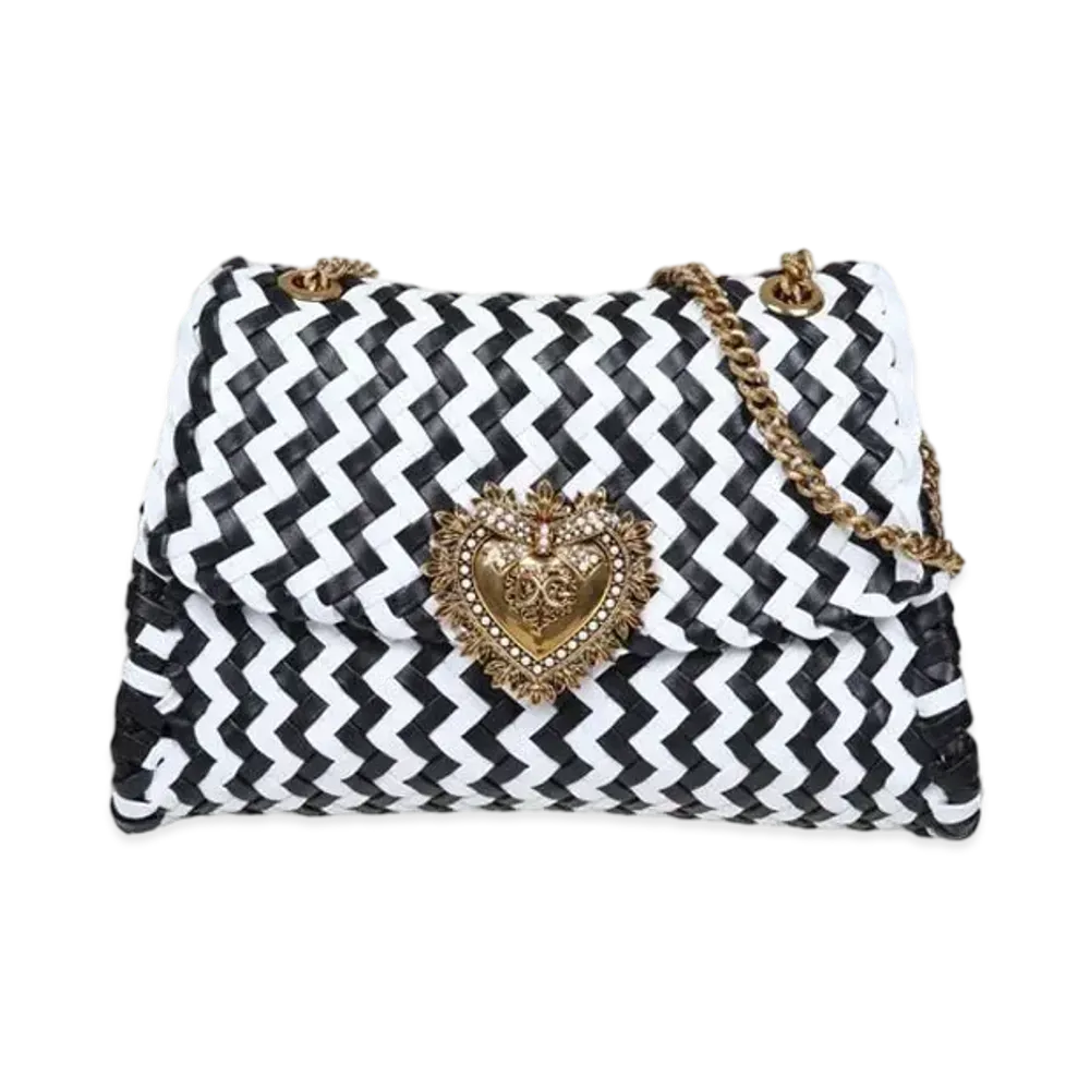Dolce&Gabbana Devotion Shoulder Bag Large Woven Nappa "White/Black"