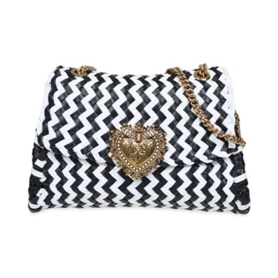 Dolce&Gabbana Devotion Shoulder Bag Large Woven Nappa "White/Black"