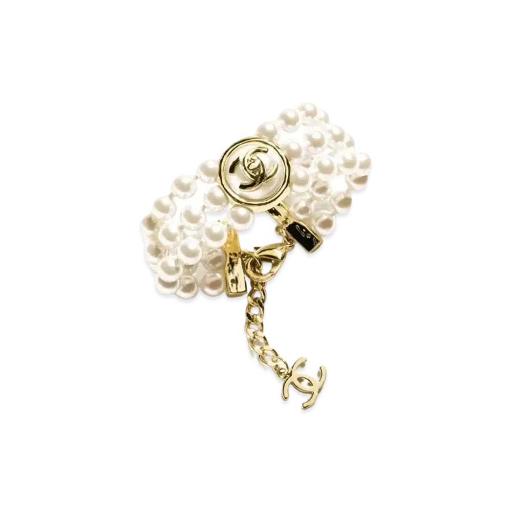 CHANEL Bracelet Metal, Glass Pearls & Resin "Gold/Pearly White"