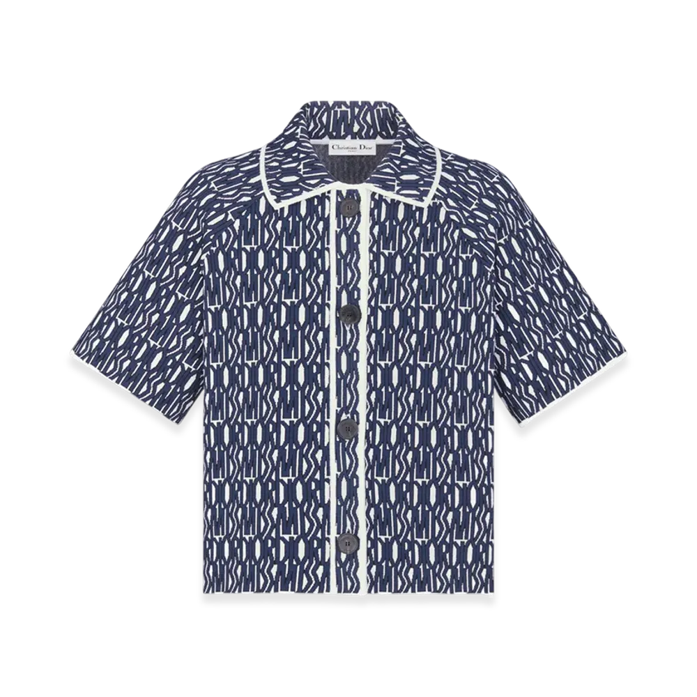 Dior Women's Technical Knit with Miss Dior Allover Motif S/S Jacket "Navy Blue"