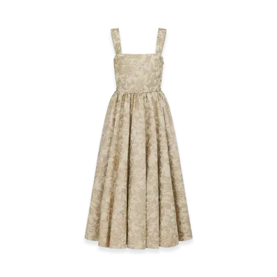Dior Women's Mid-Length Belted Dress Technical Jacquard Allover Butterfly Motif "White/Gold"