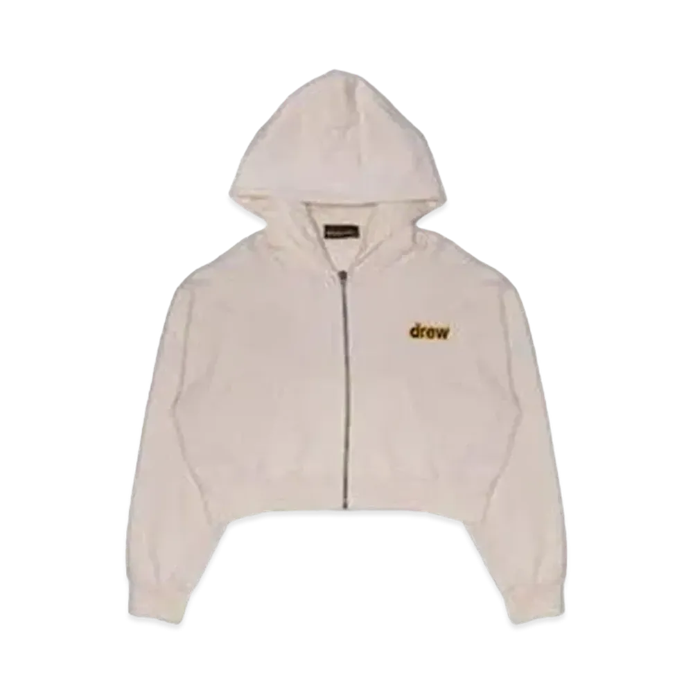 drew house Cropped Zip Up Hoodie "Cream"