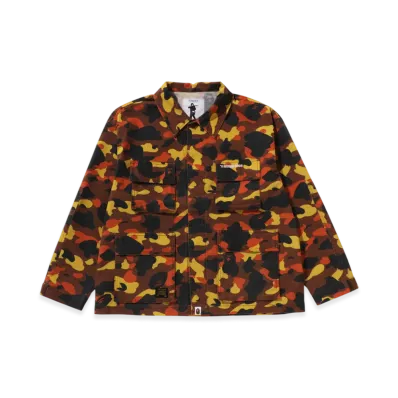 A BATHING APE 1St Camo Heavy Washed Multi Pocket Cargo LS Shirt "Orange"