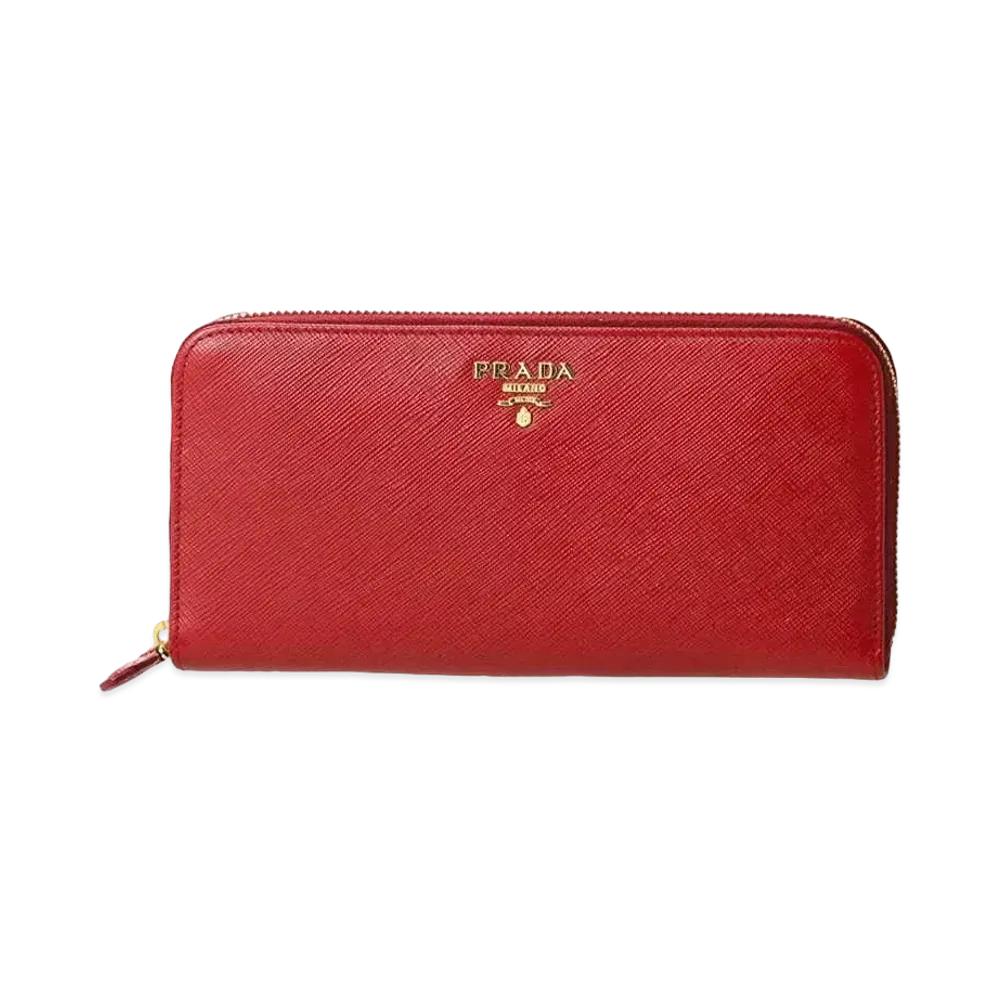 PRADA Saffiano Metal Leather Wallet "Red"