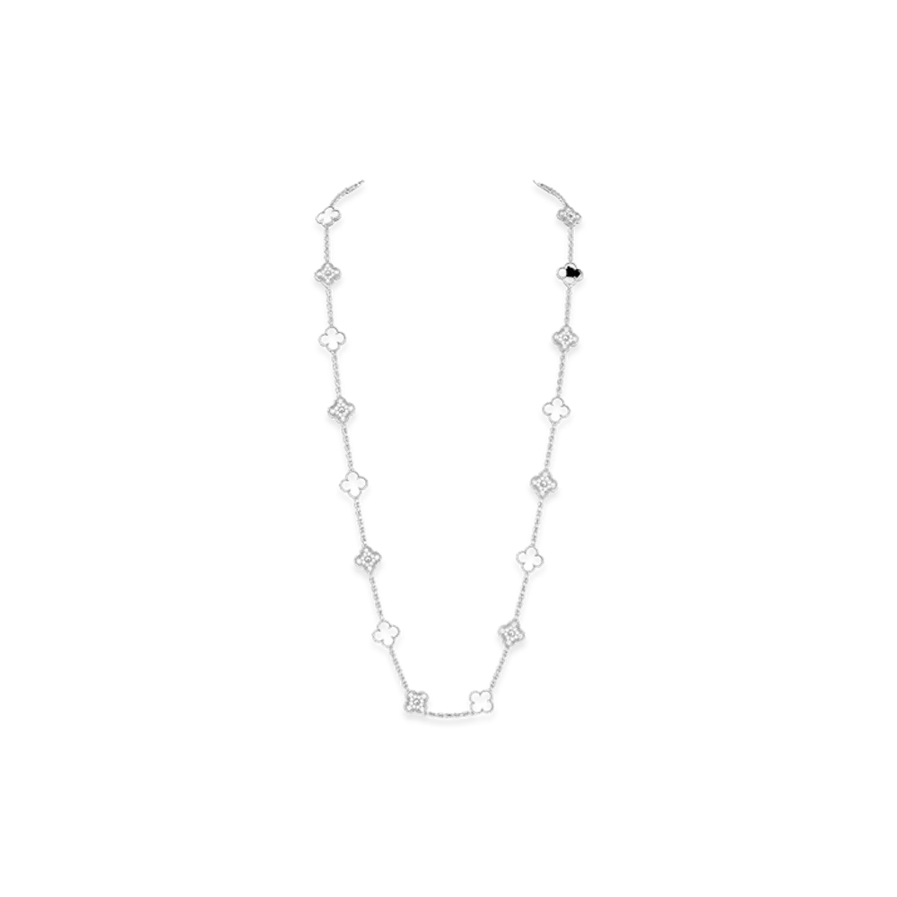 Van Cleef & Arpels Vintage Alhambra long necklace 20 motifs "18K White gold/Onyx/Diamond"