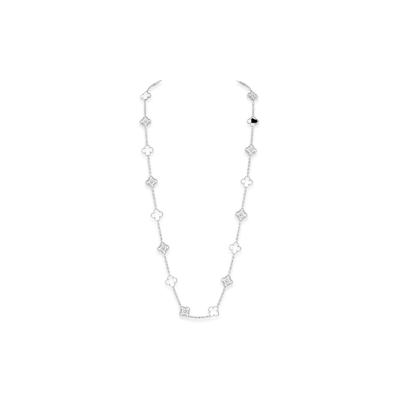 Van Cleef & Arpels Vintage Alhambra long necklace 20 motifs "18K White gold/Onyx/Diamond"