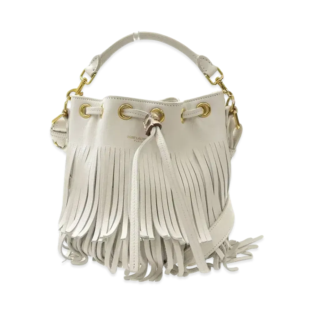 Saint Laurent Emanuelle Leather Fringe Bucket 2WAY Bag "White"