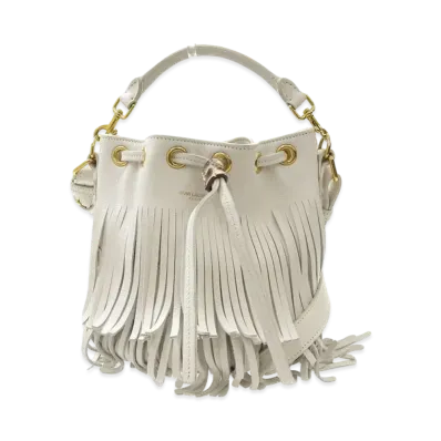 Saint Laurent Emanuelle Leather Fringe Bucket 2WAY Bag "White"