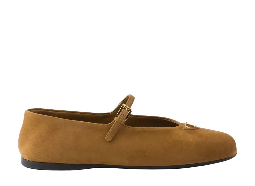 PRADA Women's Round Toe Suede Ballerinas "Brown"