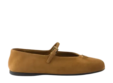 PRADA Women's Round Toe Suede Ballerinas "Brown"