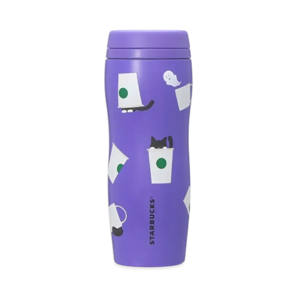 STARBUCKS Seasonal Goods "Playful Halloween Cat" Halloween 2025 Carved Stainless Bottle Cat 355ml "Purple"
