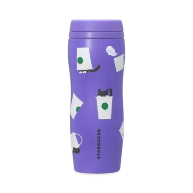 STARBUCKS Seasonal Goods "Playful Halloween Cat" Halloween 2025 Carved Stainless Bottle Cat 355ml "Purple"